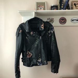 Floral leather jacket